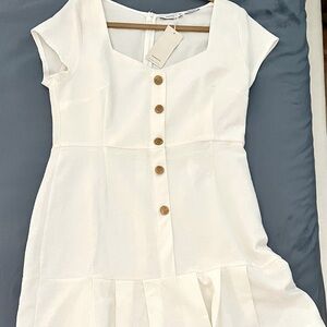 Brand New Beautiful White Dress with Gold Buttons